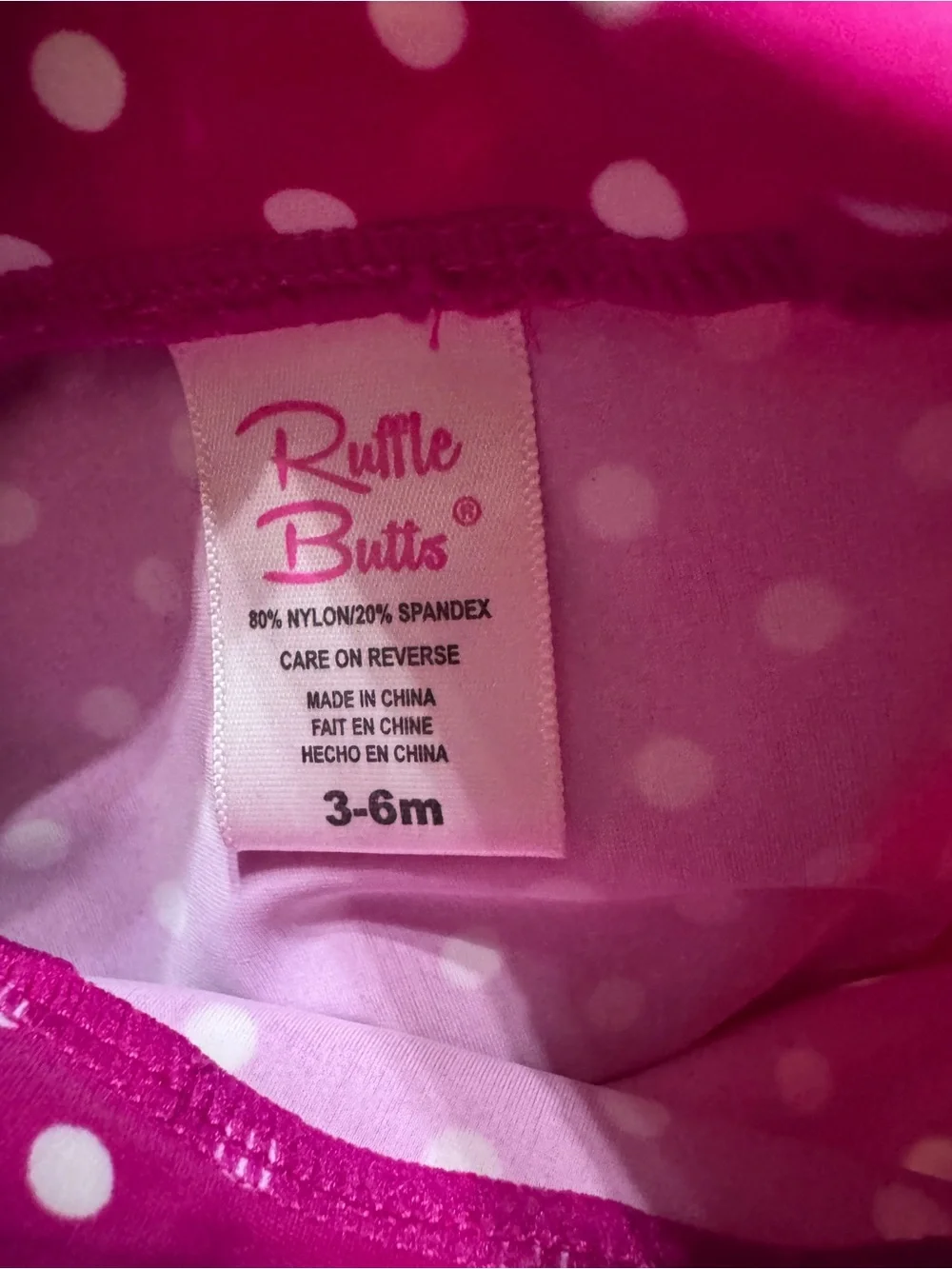 RuffleButts Magenta Polka Dot Ruffle Swimsuit Set Size 3-6 M